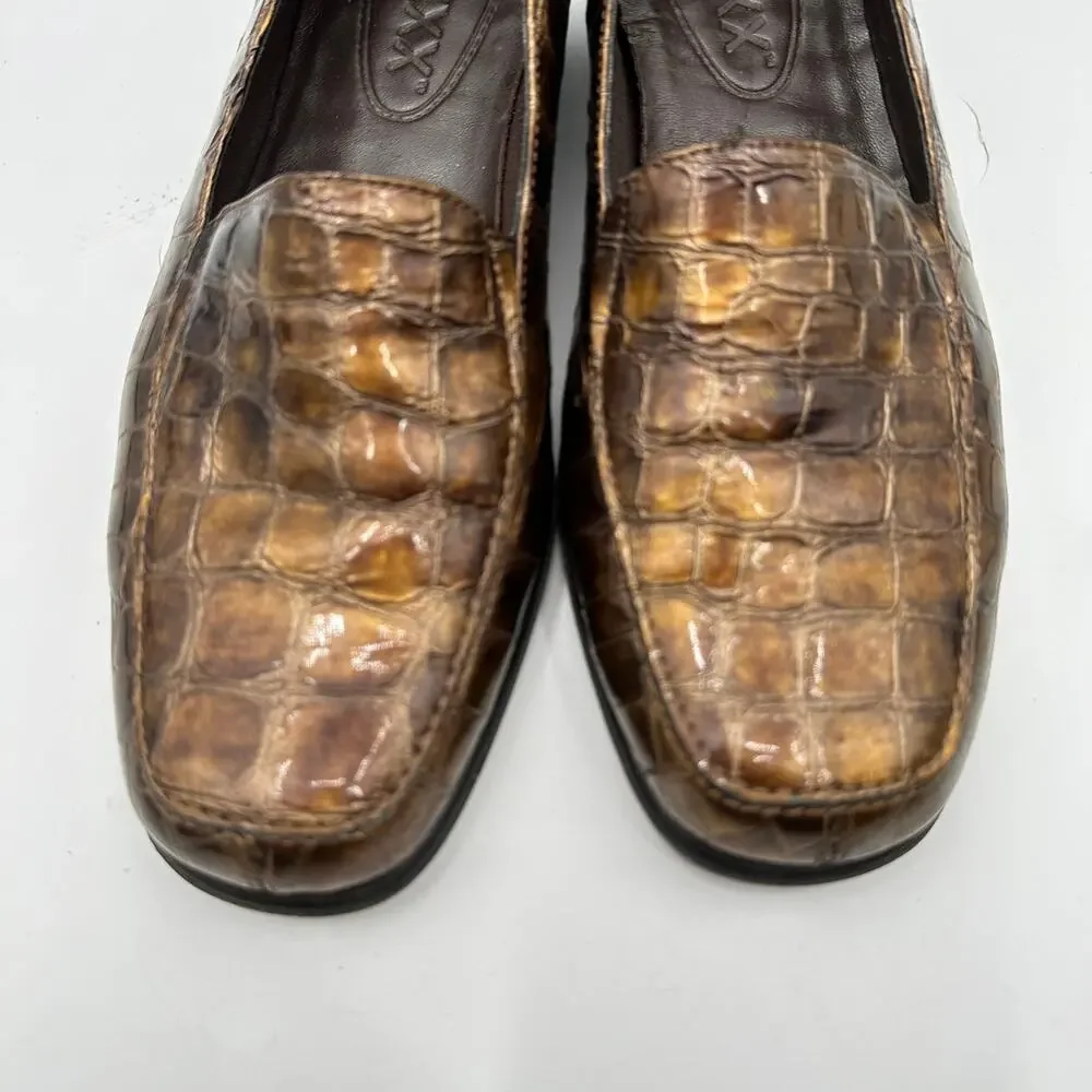 FLEXX Comfort Bronze Crocco Patent Leather Print Slip On Loafer // 7.5